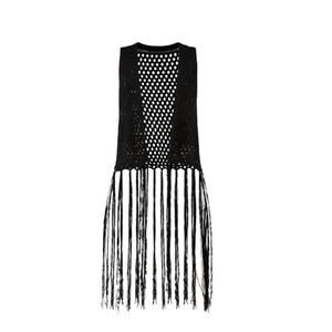 No Boundaries Womens Polyester Crochet Vest W/ Fringe Black Multisize NWT